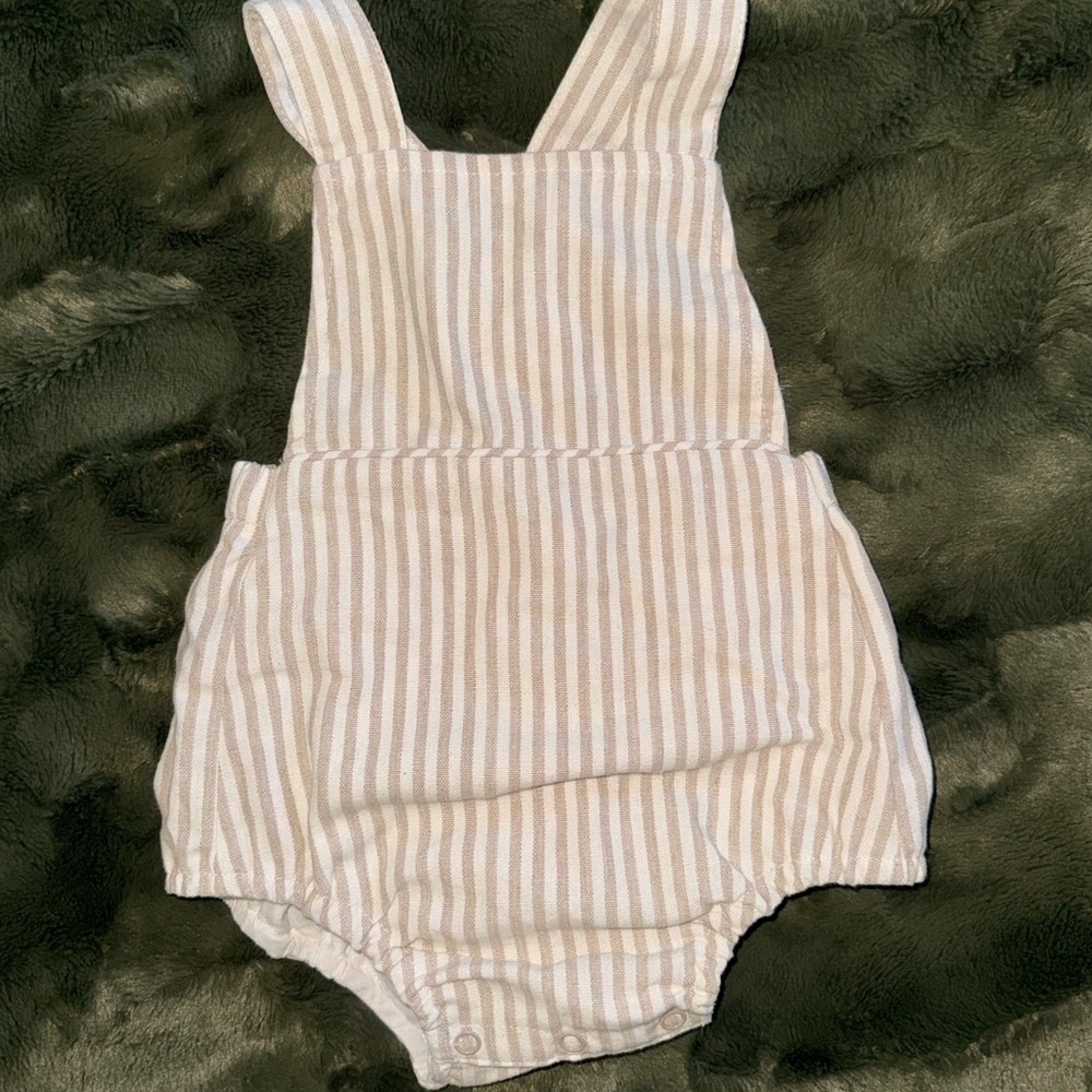 Striped Tan and White Baby Romper